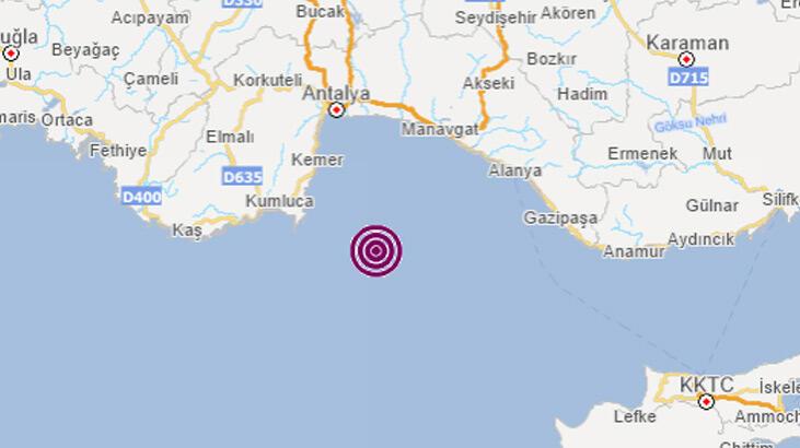 Antalya açıklarında 4.2 büyüklüğünde deprem